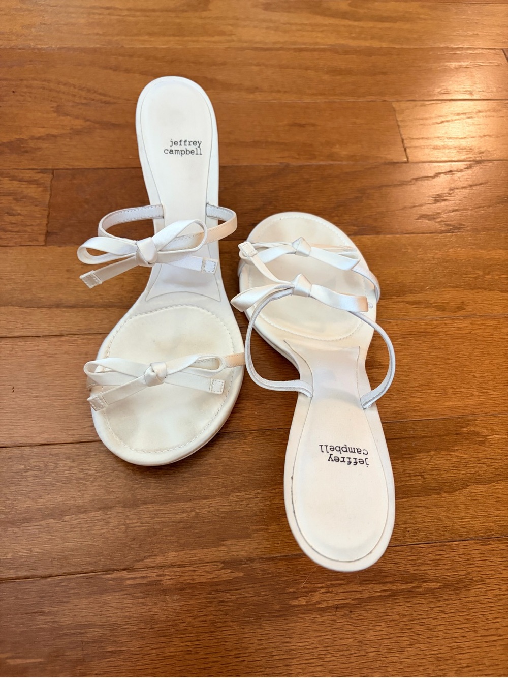 Jeffrey Campbell White Bow Strap Slide Sandals with Double Bows